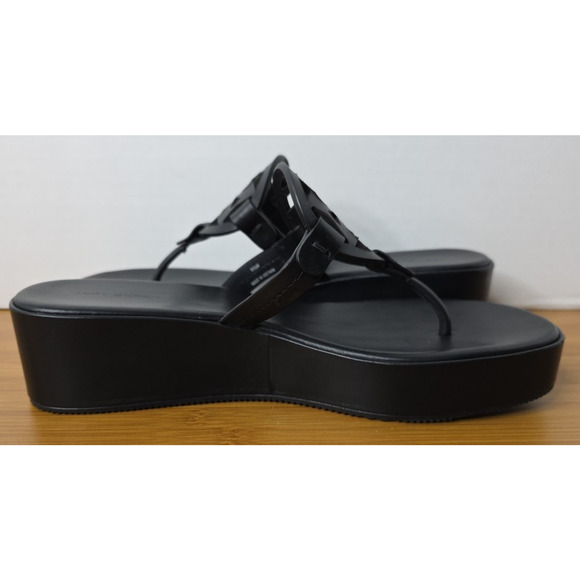 TORY BURCH Miller Wedge Platform Leather Sandals Black Excellent US 9.5M - Picture 3 of 16
